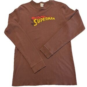 Vintage 2006 Superman DC Comics Thermal Shirt Mens Brown Long Sleeve Y2K XXL